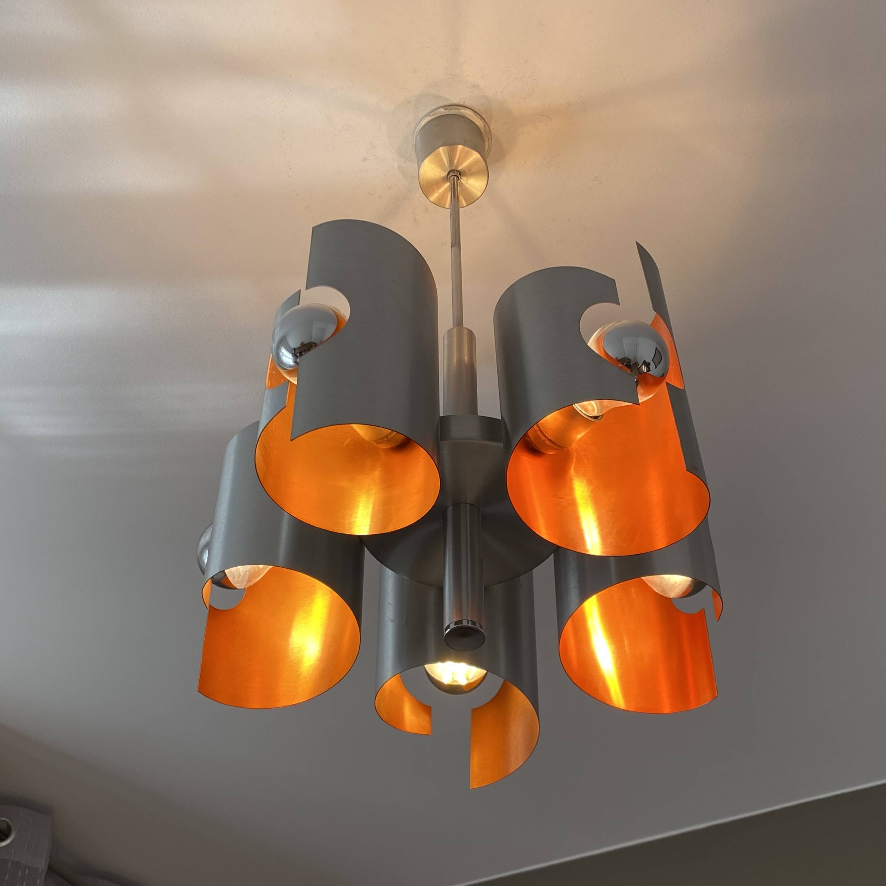 Lustre Polam Bielsko. 1970. Space age. Inox Brossé.