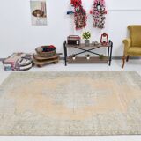 7x10 Light Yellow & Beige Vintage Rug 203x297Cm SK 21426