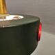 Suspension suédoise, en métal laqué vert foncé avec prismes en verre rouge et plateau/suspension en laiton.