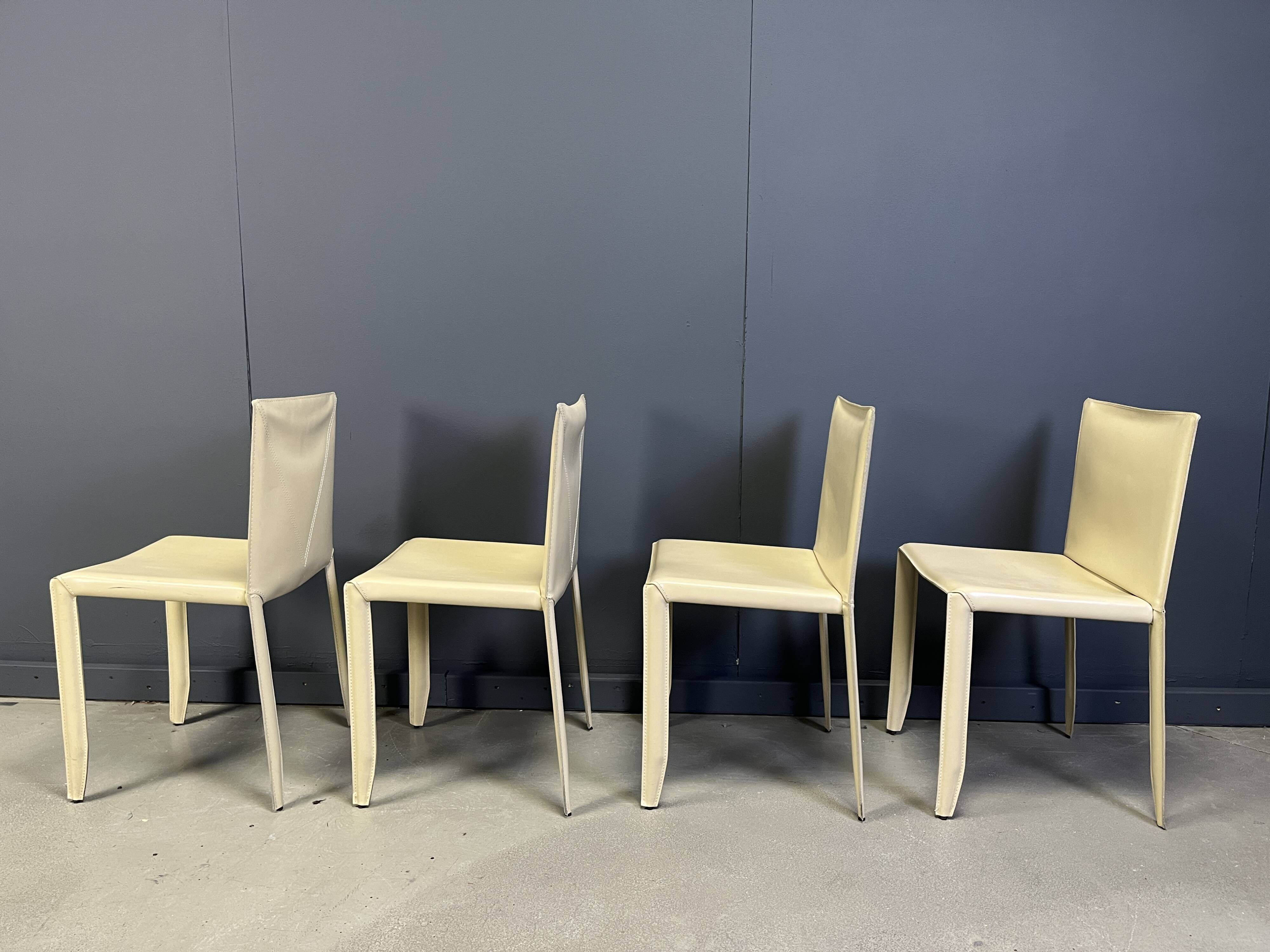 Beige leather dining chairs by Cattelan Italy, set of 4 - 1980s