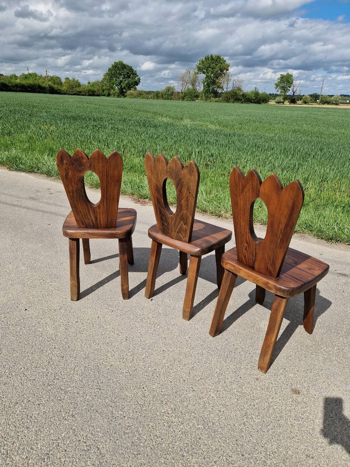 Lot de 3 chaises brutaliste Aranjou style olavi Hanninen