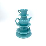 Blue tea cups stack vase, italy 1980s