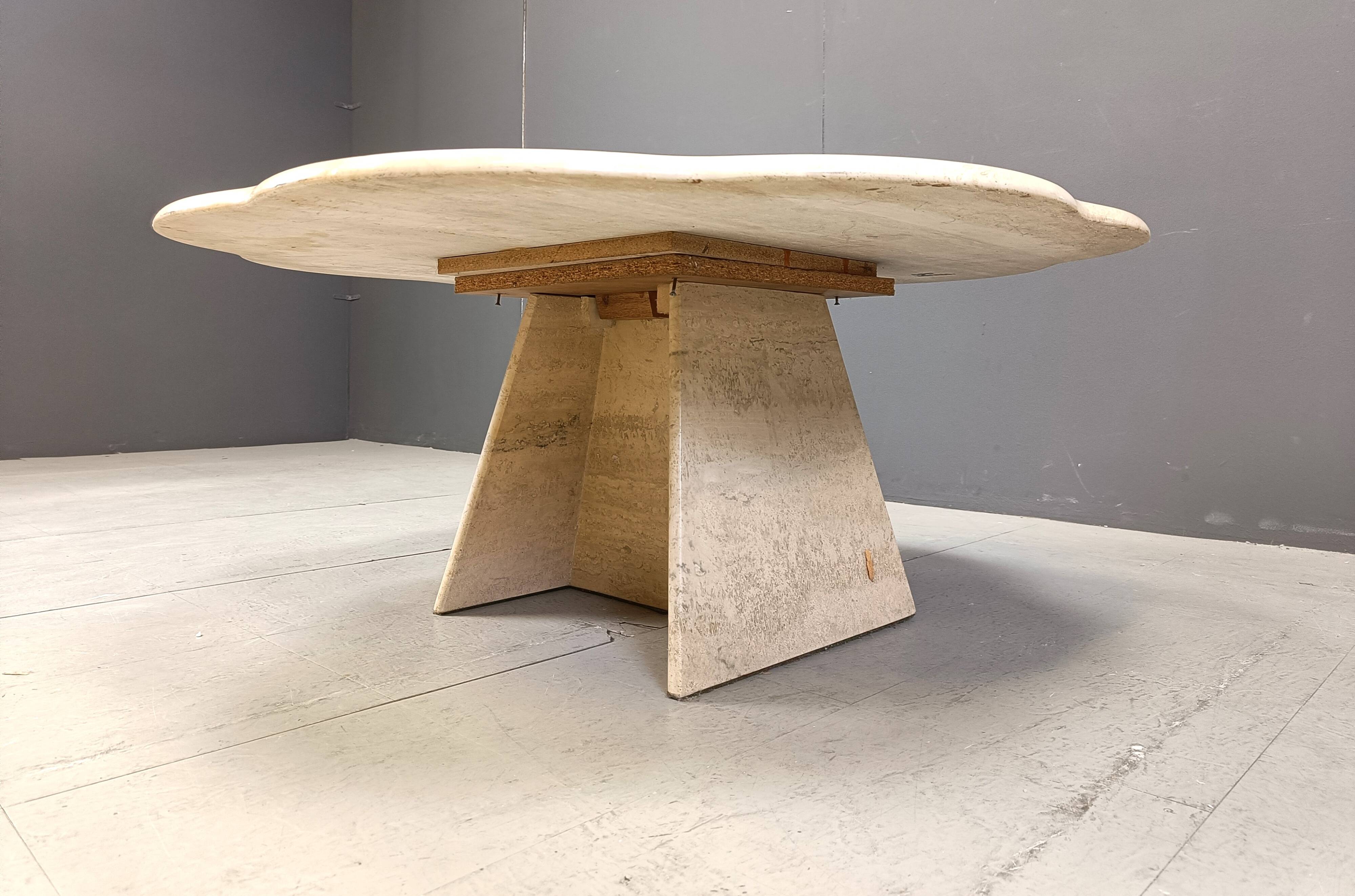 Vintage flower shaped travertine coffee table, 1970s