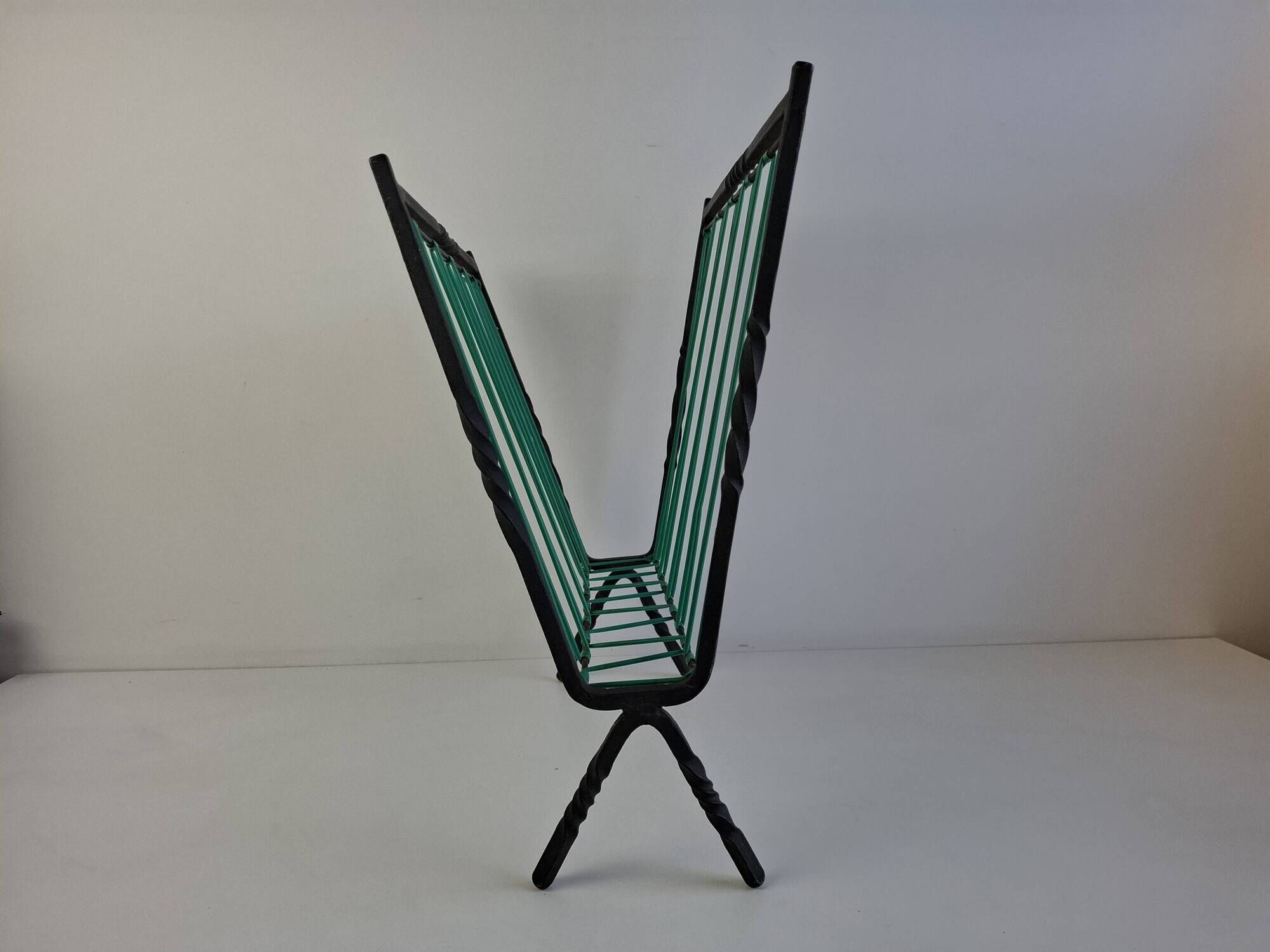 1960 Czechoslovakian Mid-Century Magazine Rack with Green Wire
