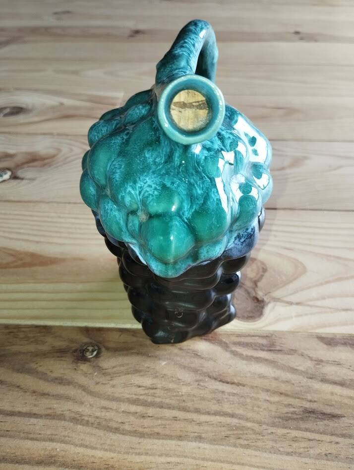 Vintage Vallauris jug in ceramic barbotine with grape decoration – 1950s