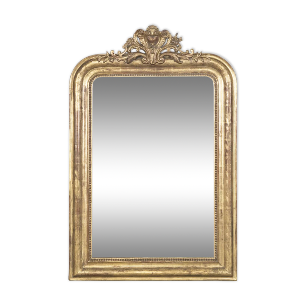 Miroir Louis-Philippe du XIXe siècle avec petit fronton en forme de cœur