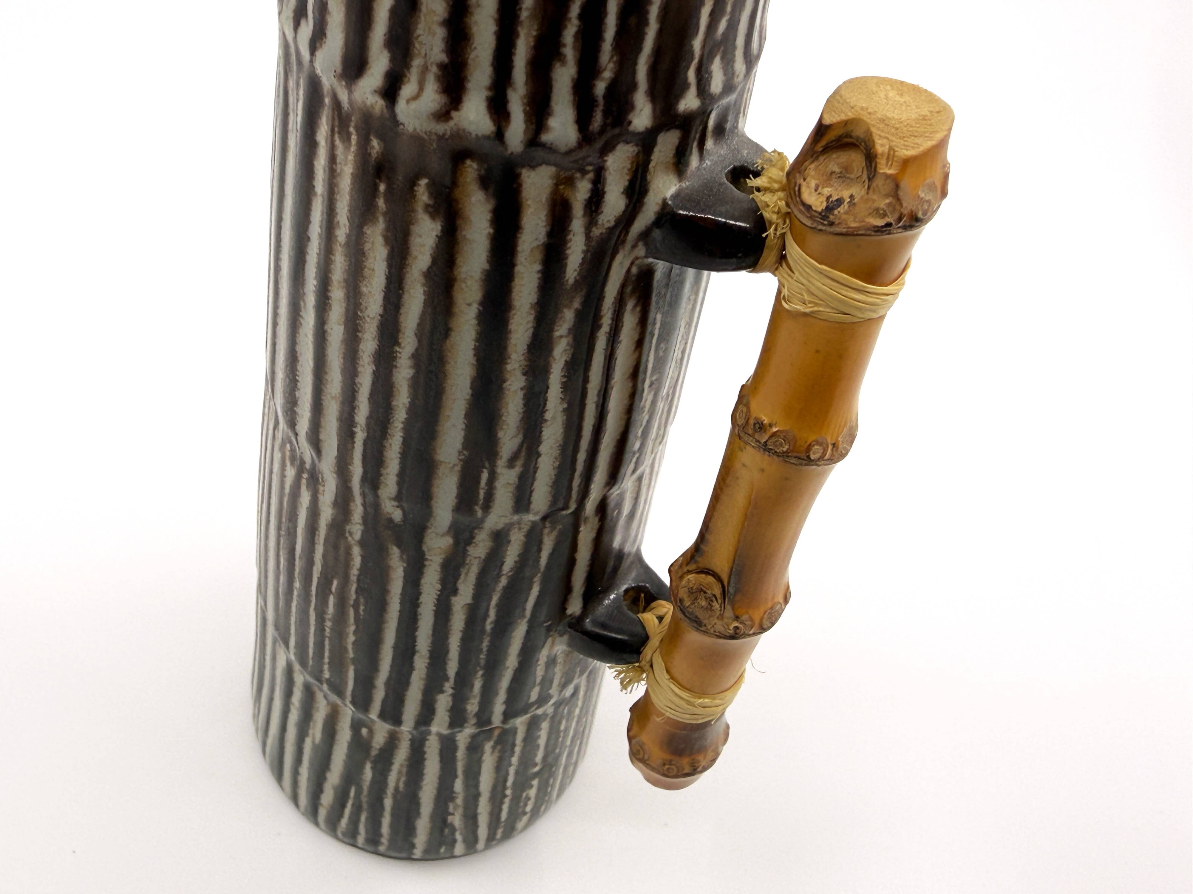 Vintage ceramic and bamboo pitcher vase • BR Keramik Denmark • 1960s