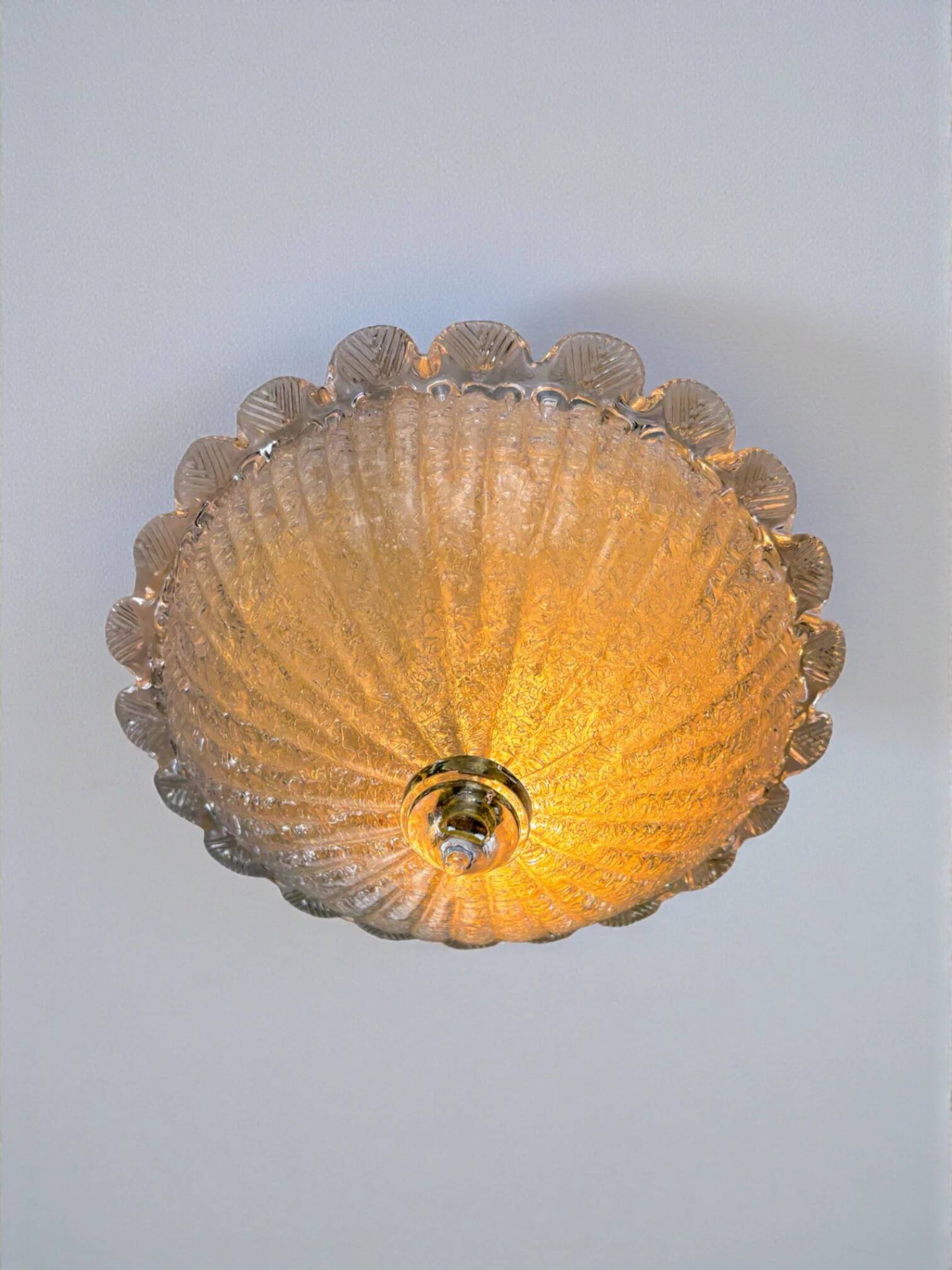 Murano glass scalloped flushmount ceiling light, Italy 1960s