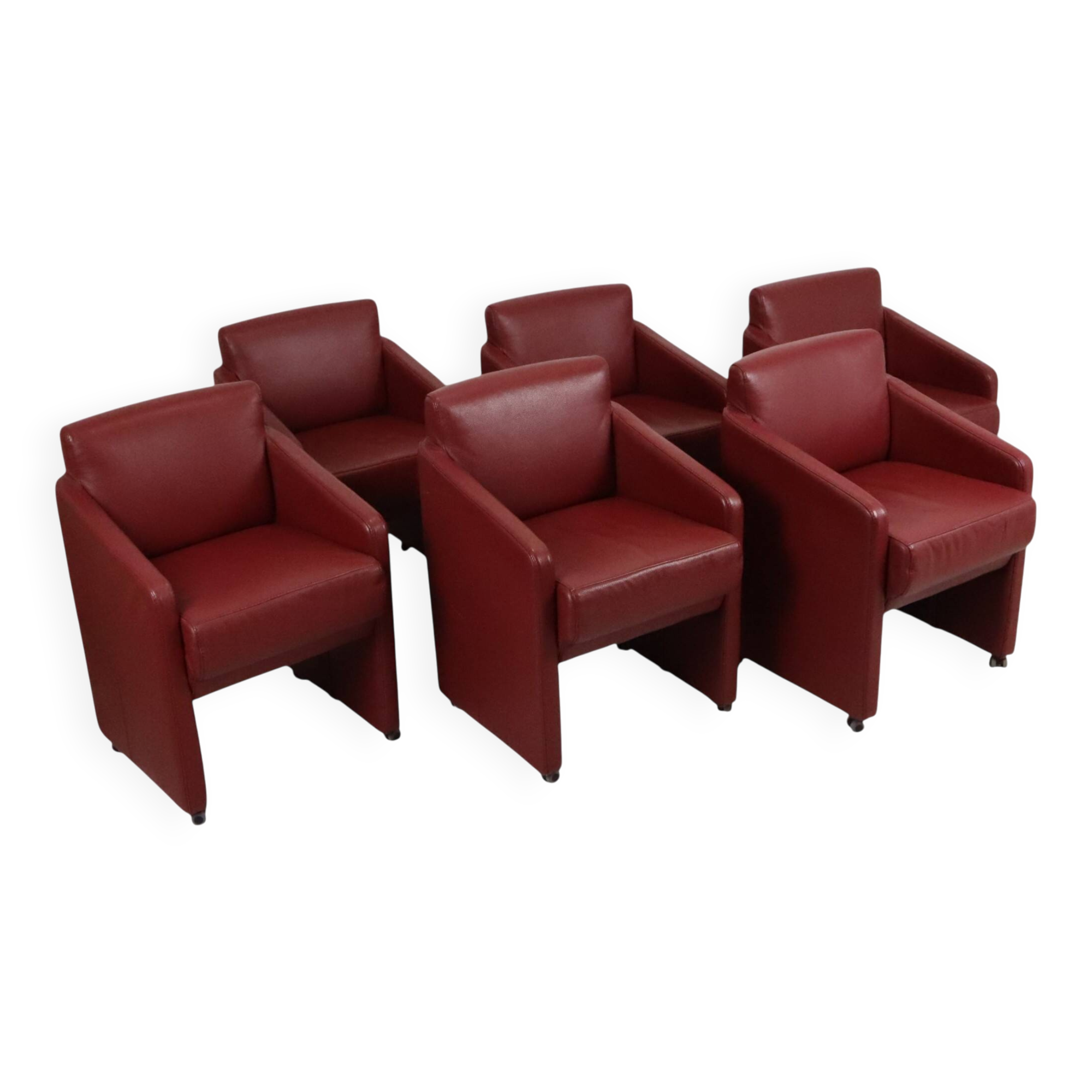 Ensemble vintage de 6 fauteuils rouges en simili cuir de haute qualité