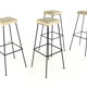 Set of 4 original vintage Bar Stools - black metal with fabric upholstery