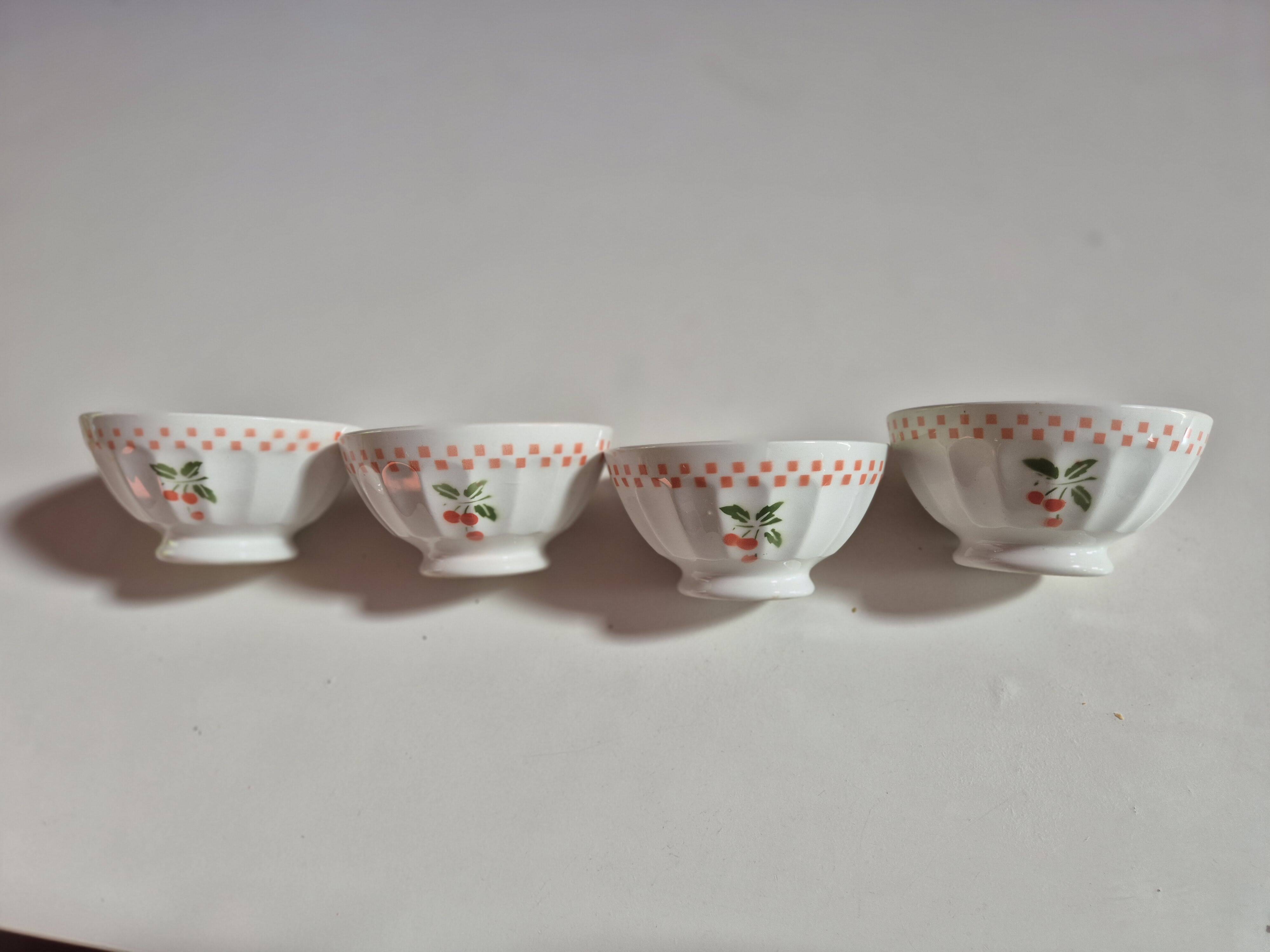 set of 4 vintage bowls with orange and cherry gingham checks
