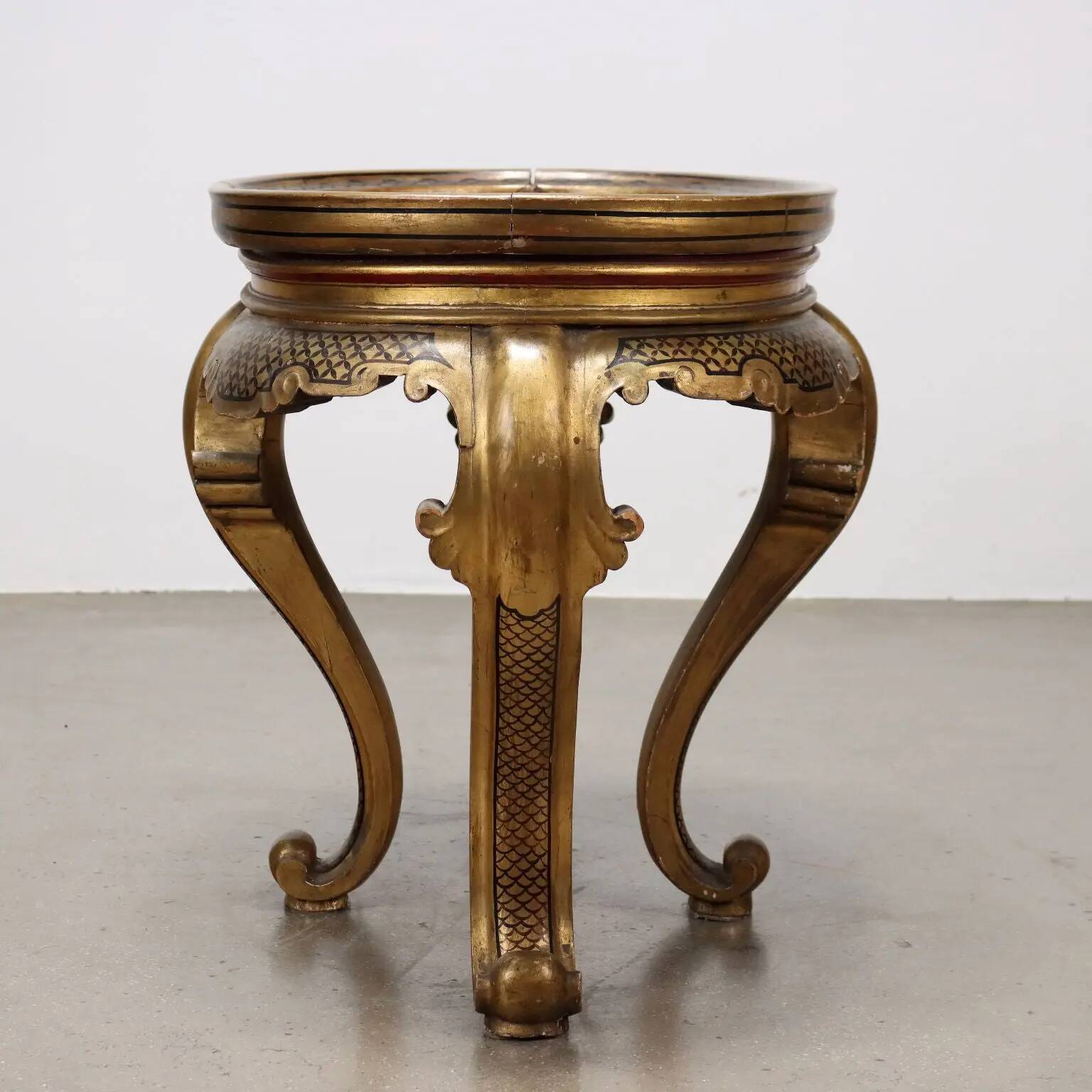 Table basse ancienne en bois laqué chinoiserie, Italie, début XXe siècle