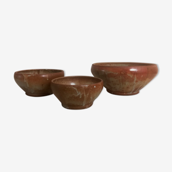 Trio of salad bowls in artisanal sandstone 60s
