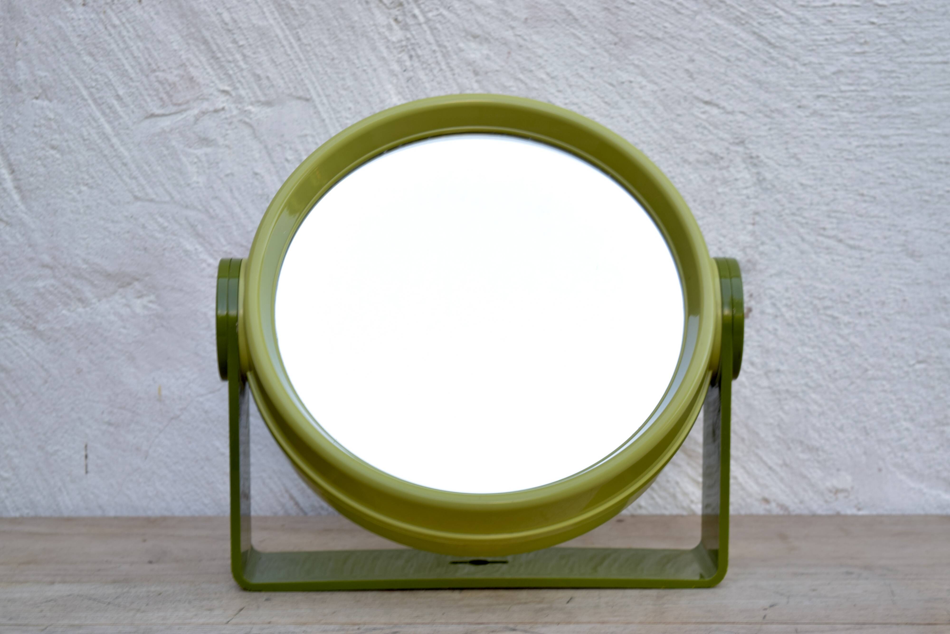 Swivel green plastic makeup mirror - Space Age Design - 1970s