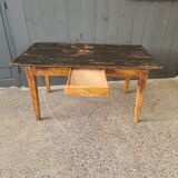 Table de ferme bois dessus patine noire