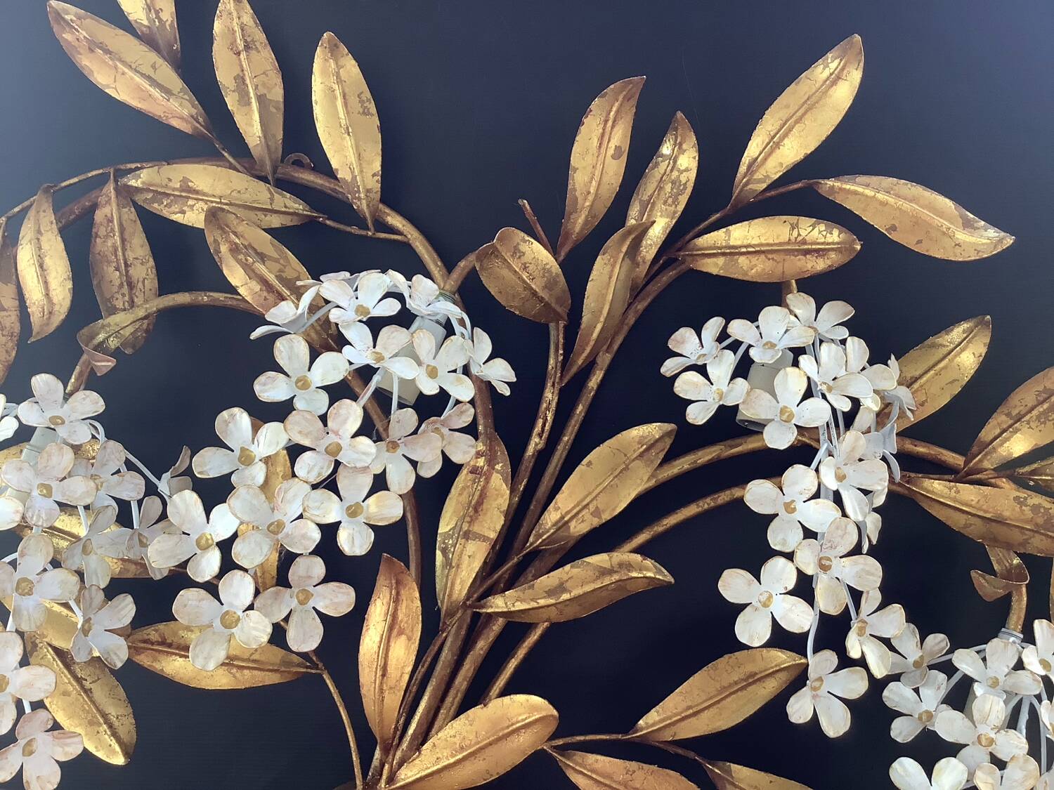 Hans Kogl 2 Vintage Wisteria Floral Wall Sconces with Gold Leaf Finish, 4 Lights
