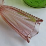 Pink Art Deco tulip vase in moulded glass
