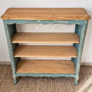 Shelf, antique wooden bookcase in patinated blue-green.