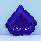 vintage blue glass bowl leaf shape