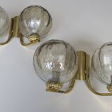 Paire d'appliques vintage doubles en laiton et verre, 1970
