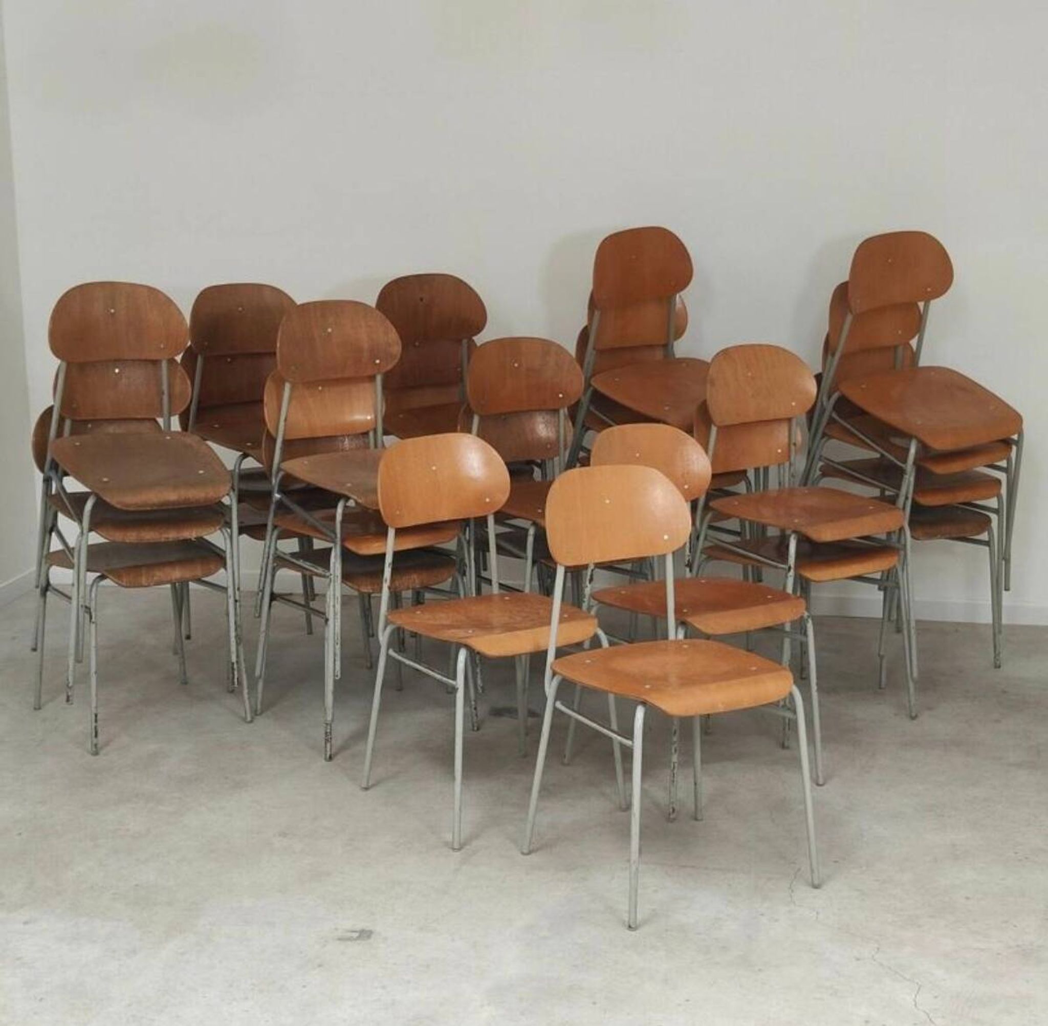 Set of 6 metal and wood school chairs  
Former Czechoslovakia 1960