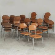 Set of 6 metal and wood school chairs  
Former Czechoslovakia 1960
