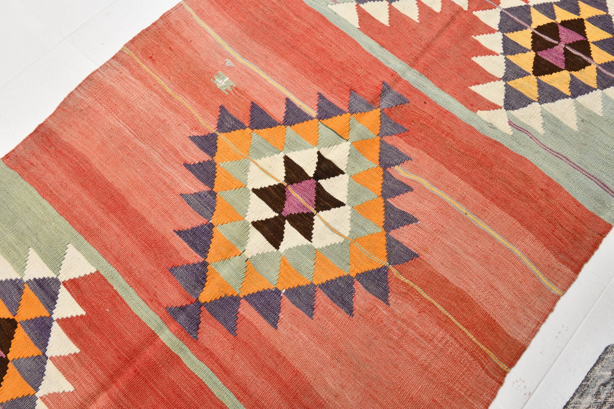 5x11 Kilim Long Wide Faded Samon Kilim Rug, Rare Style Anatolian Flatweave