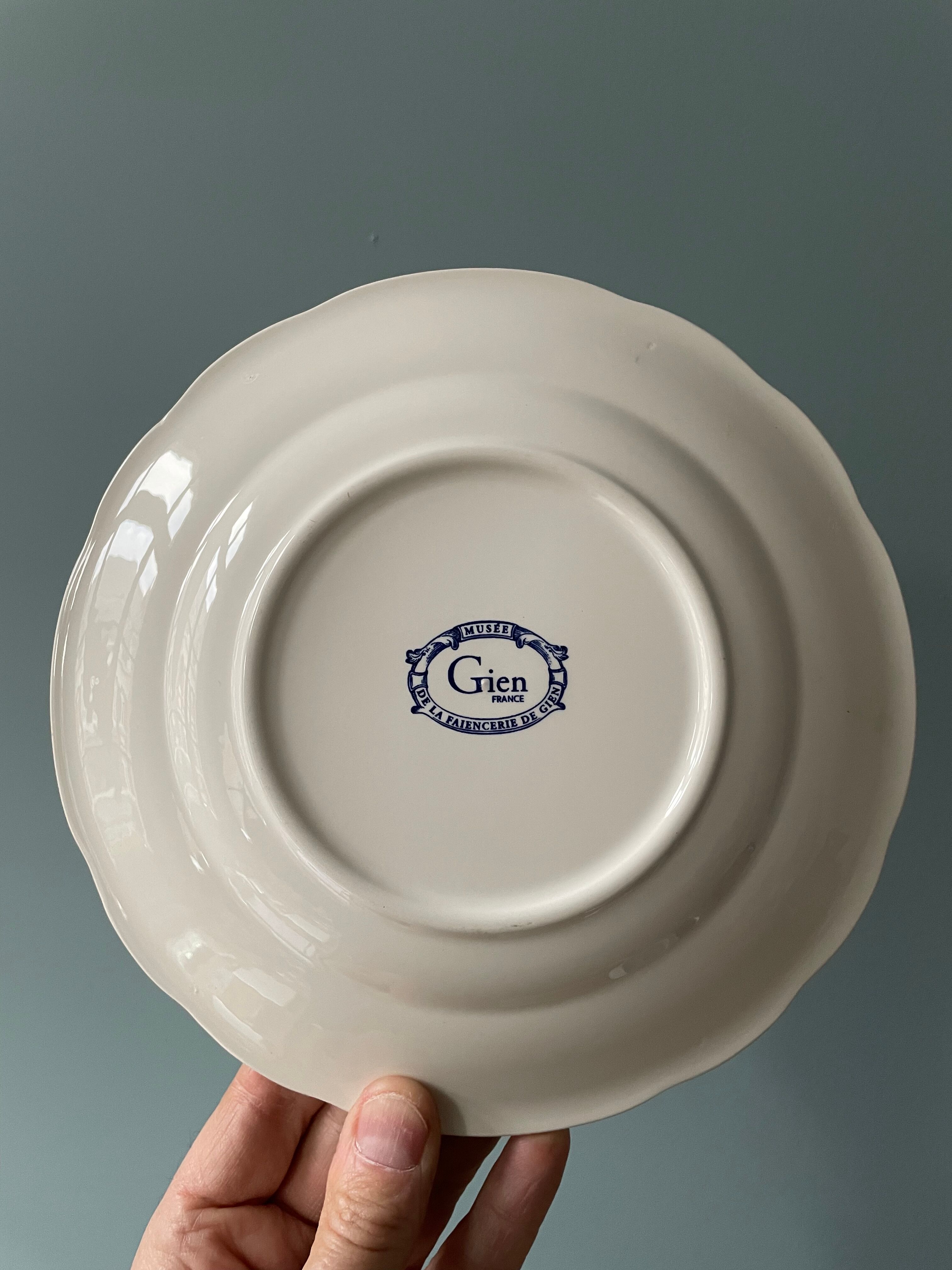 Complete set of 12 talking plates in Gien earthenware