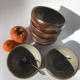 6 bols grès brun irisé intérieur gris