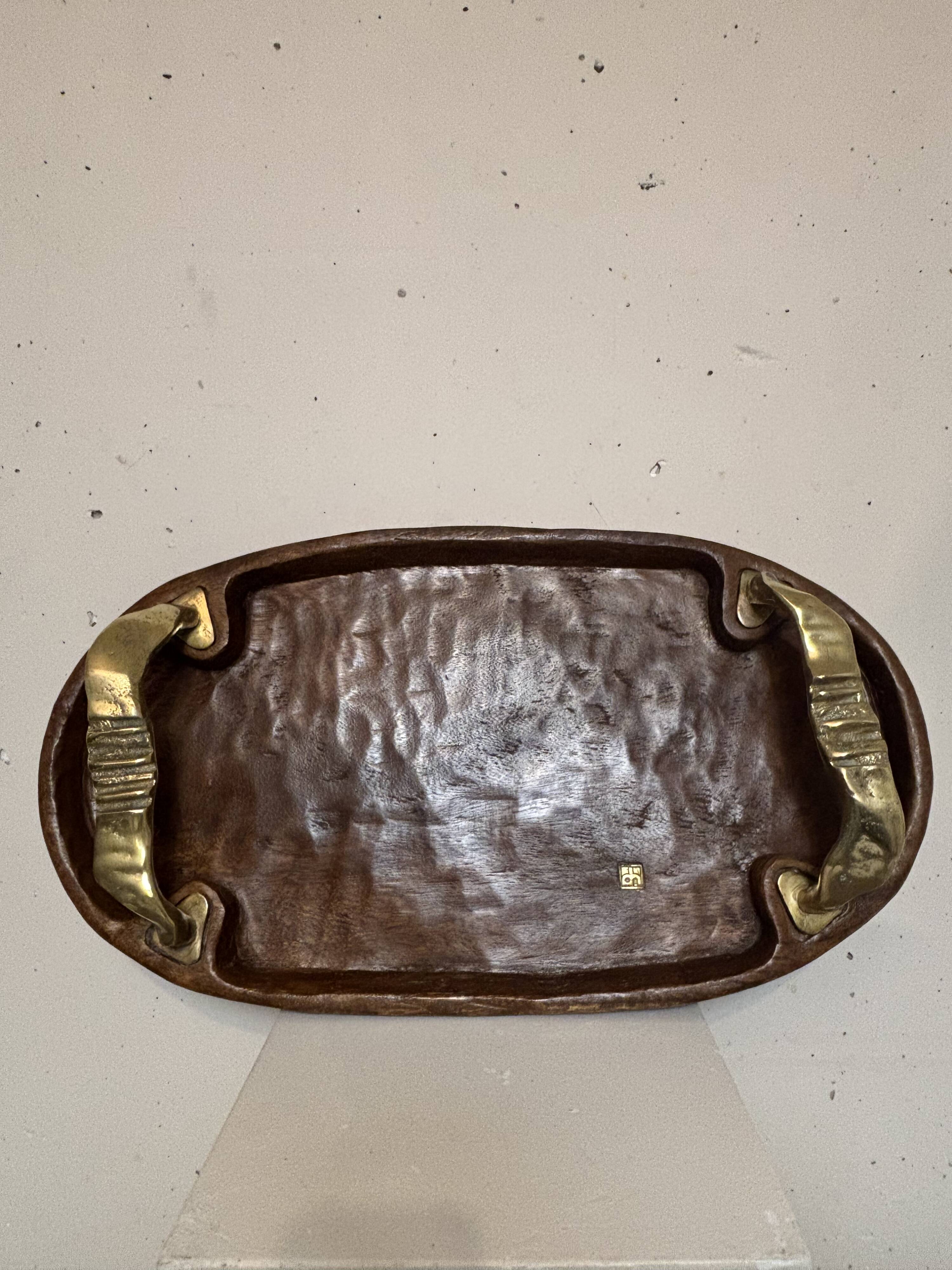 David Marshall wood and brass tray
