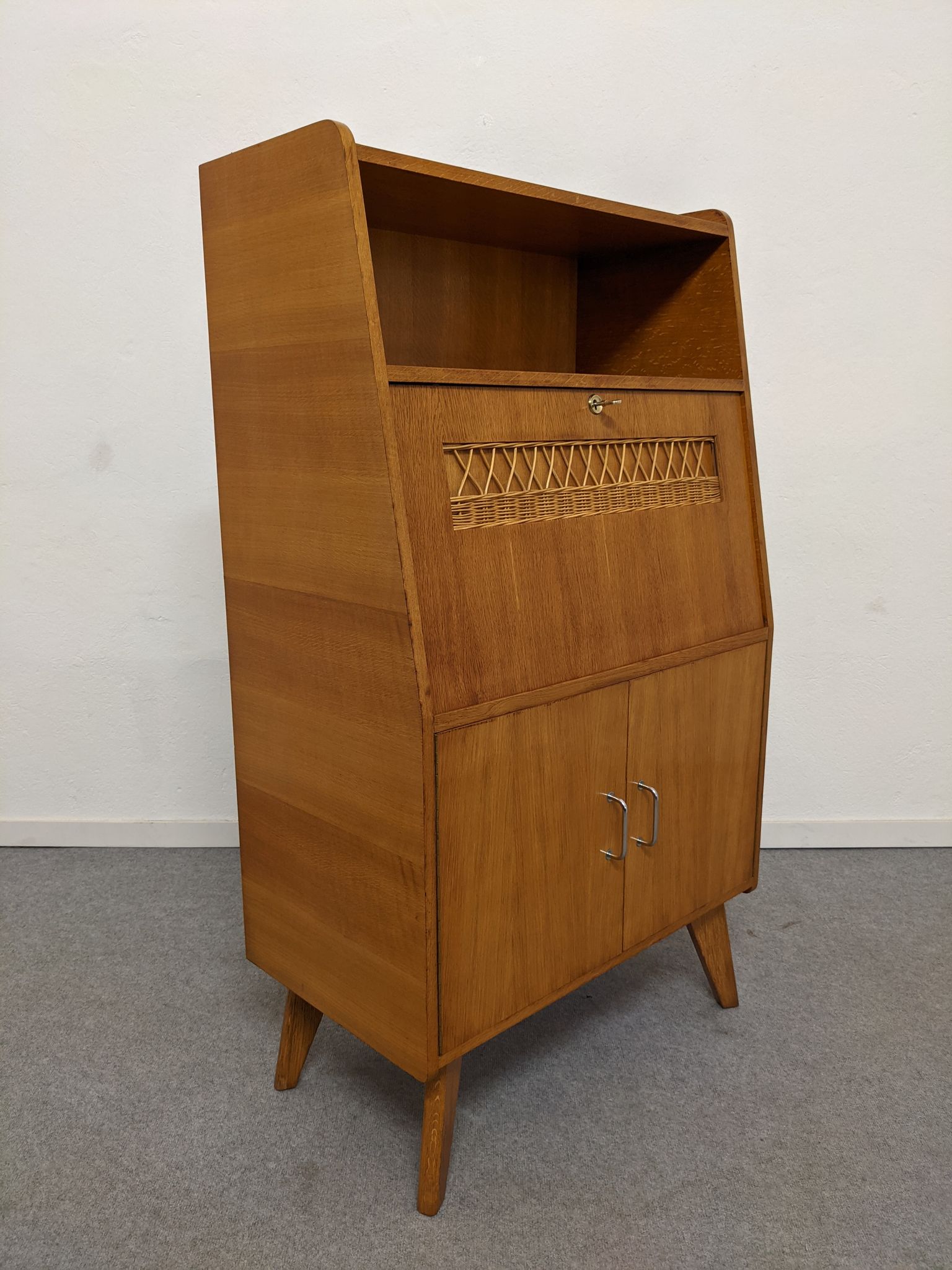 Secretary wooden and rattan office of the 50s/60s