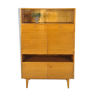 Vintage veneer bar cabinet with glass mirror wall and flap doors, display cabinet