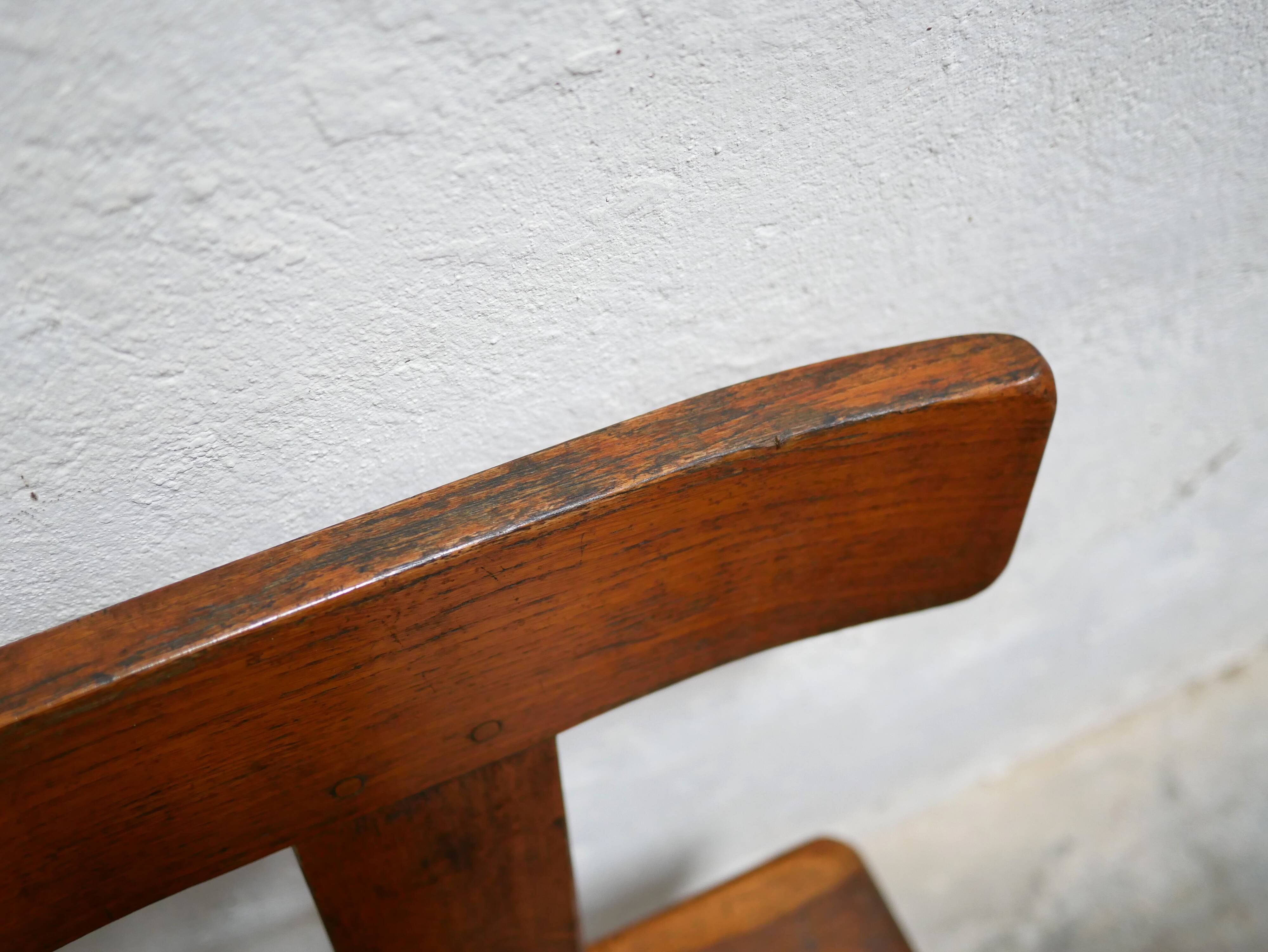 Vintage brutalist wooden T chair
