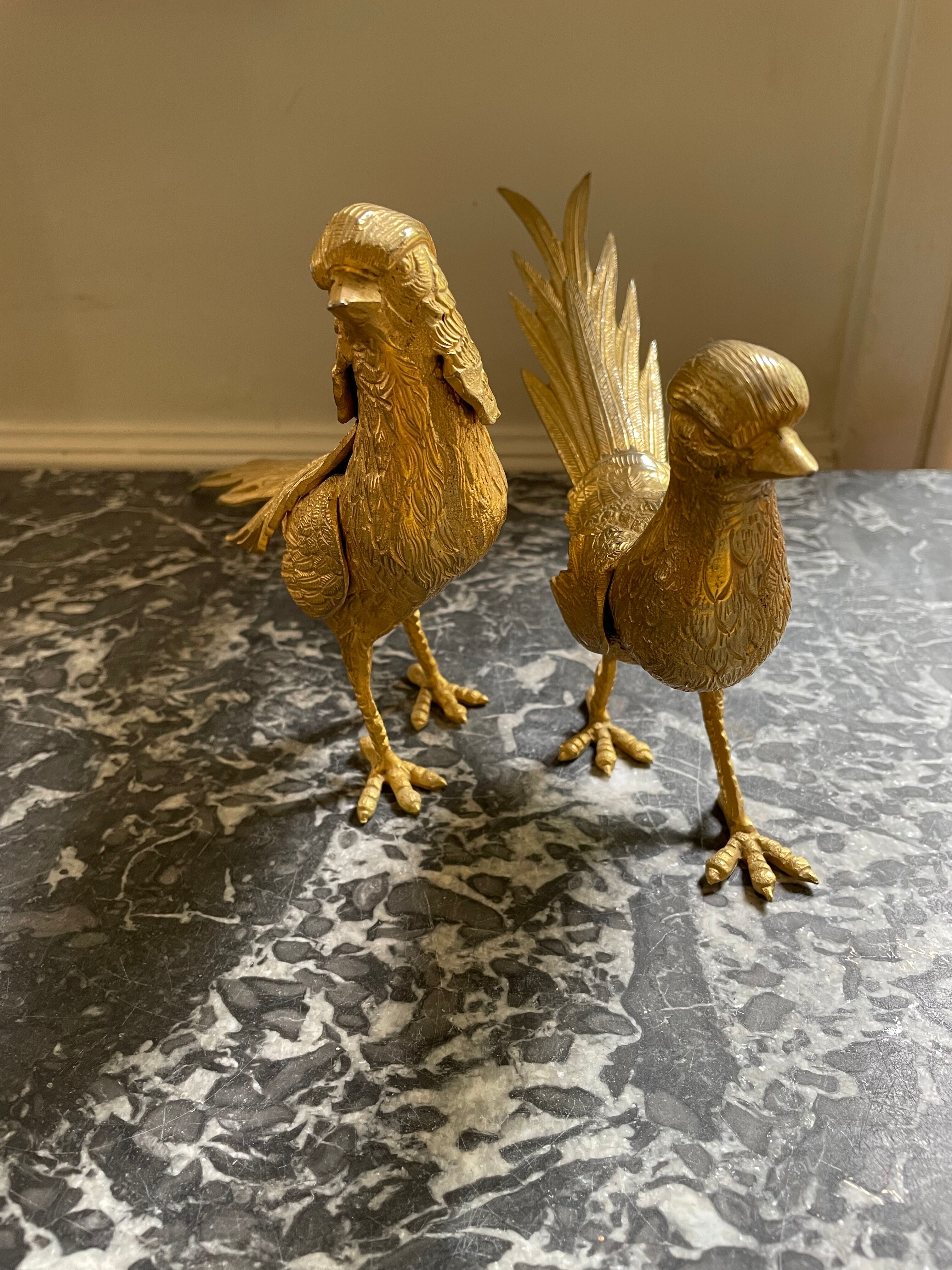 Couple de faisans en bronze doré début XXème