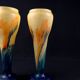 Pair of Art Deco vases in multi-layered glass with an abstract, colorful marbled effect