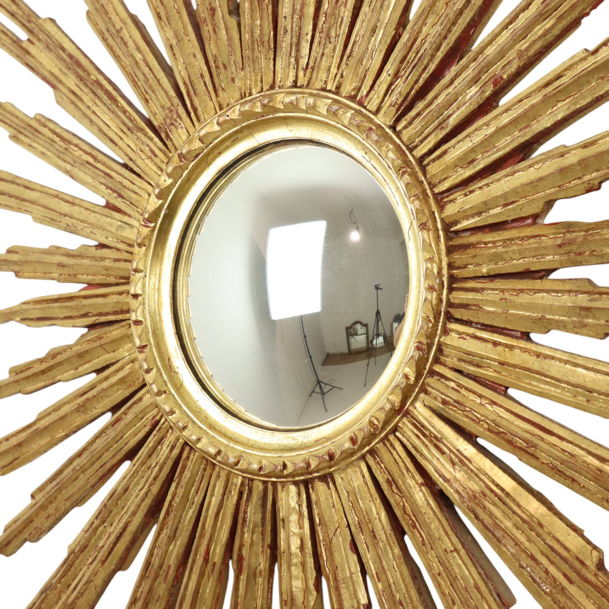 Large Gold Leaf Gilded Wooden Sun Mirror Sunburst Mirror 75cm