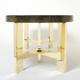 Brutalist Belgian dining table in resin and brass from around 1970.