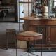 Wrought iron and wood corner unit, vintage corner furniture, corner shelf.