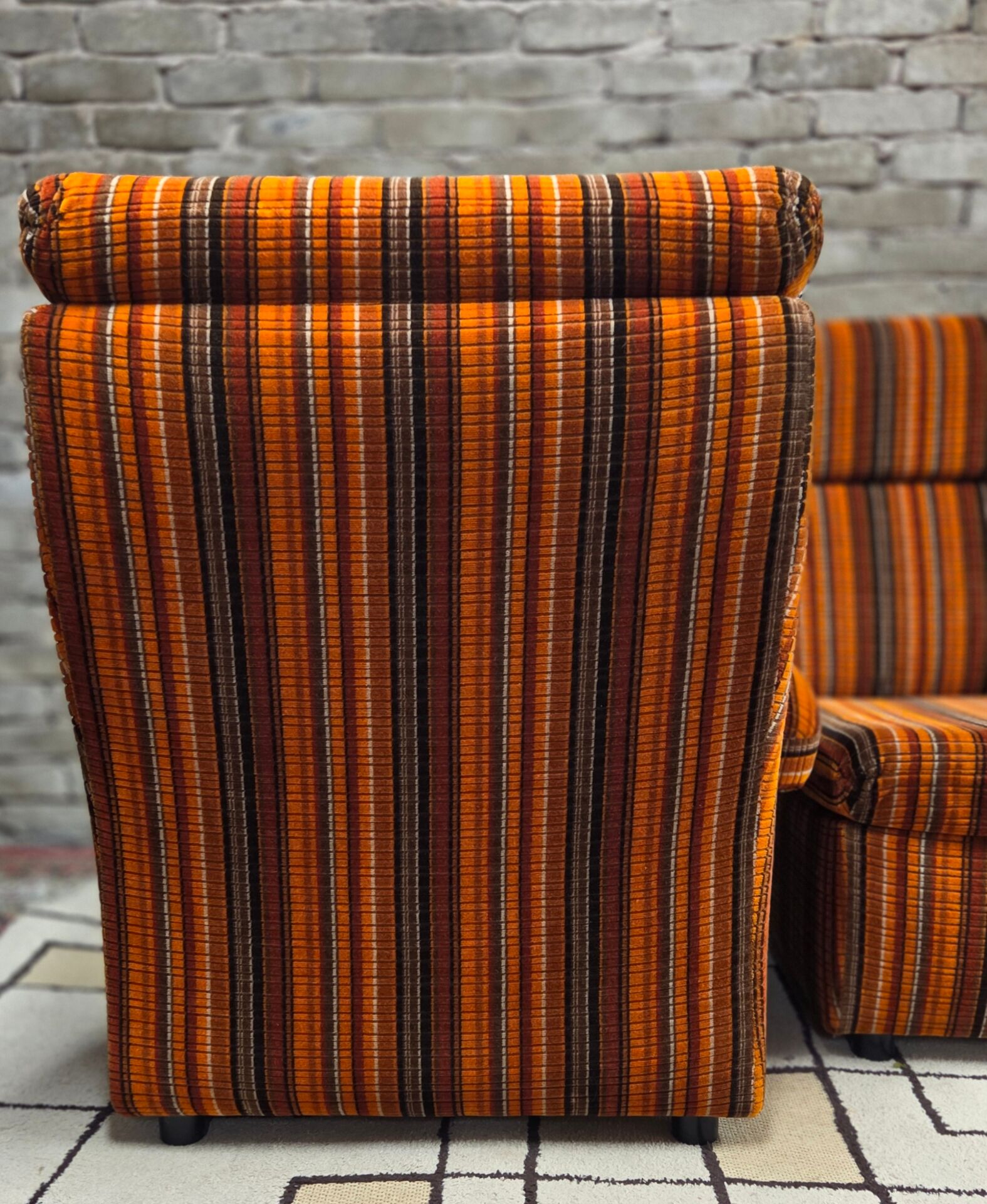 Pair of vintage 1970s modular armchairs – striped orange fabric