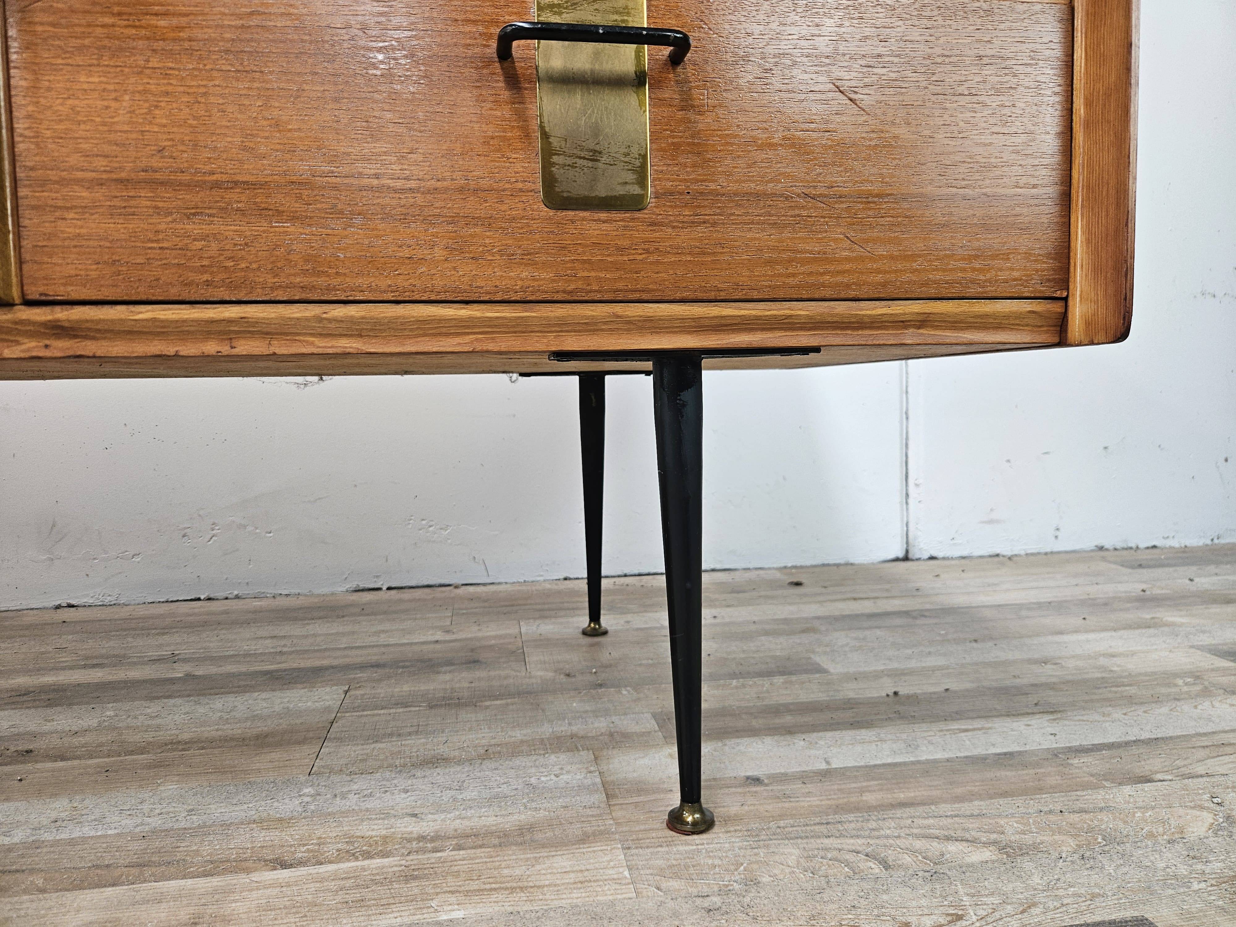 1960s walnut chest of drawers with iron and brass details