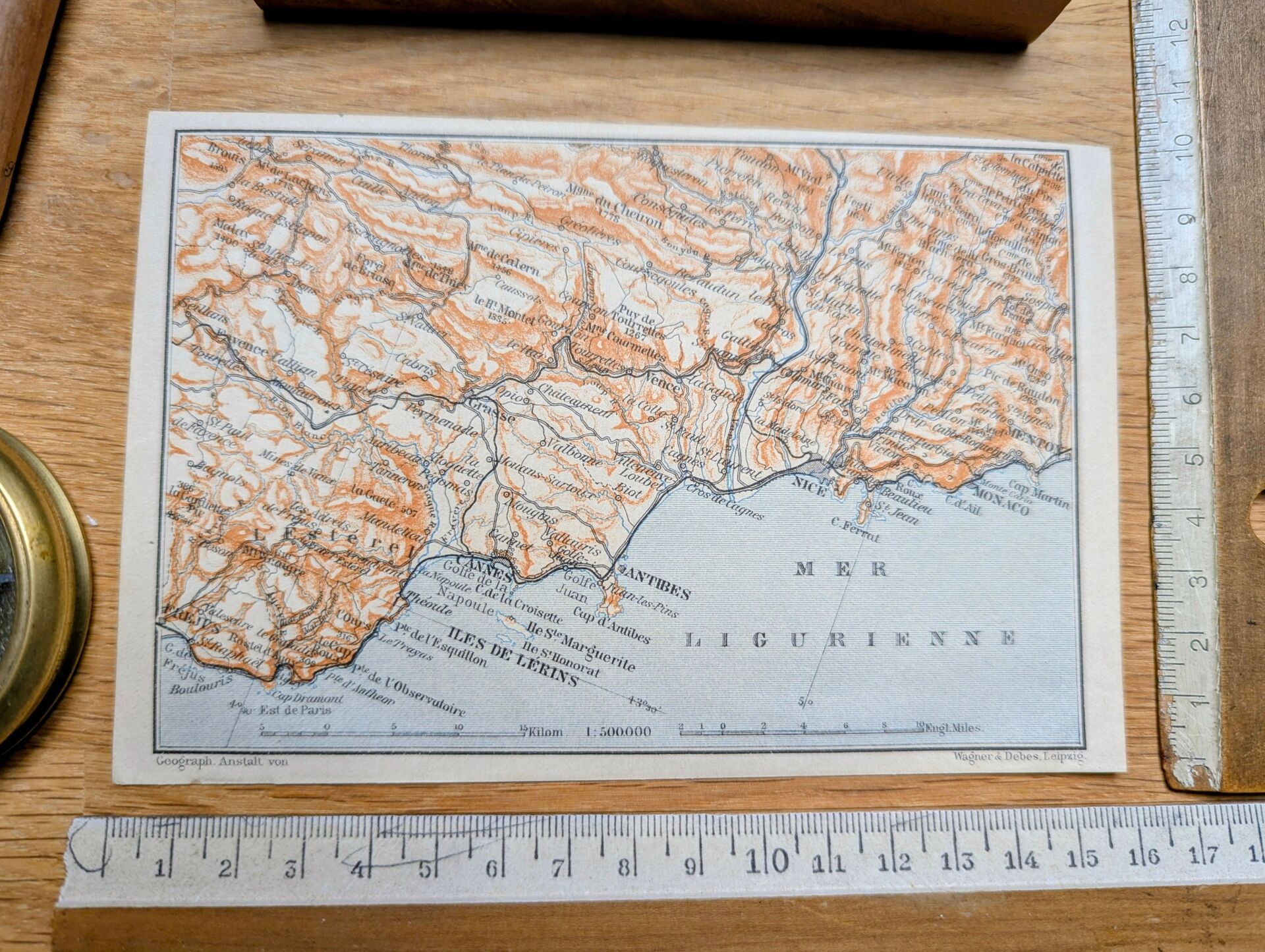From Fréjus to Menton, an old map, printed in 1906.
