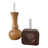 Duo of Scandinavian soliflores in wood and glass