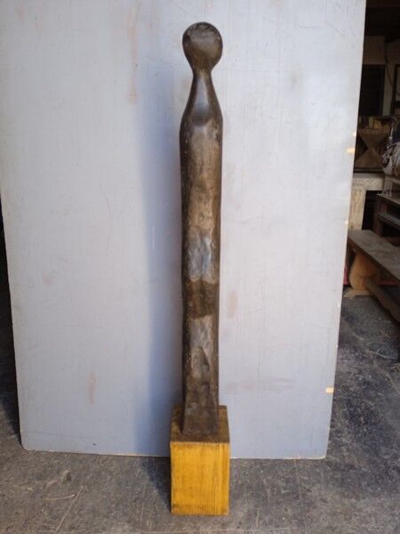 Large stylized sculpture ep 1950/60 carved wood + base