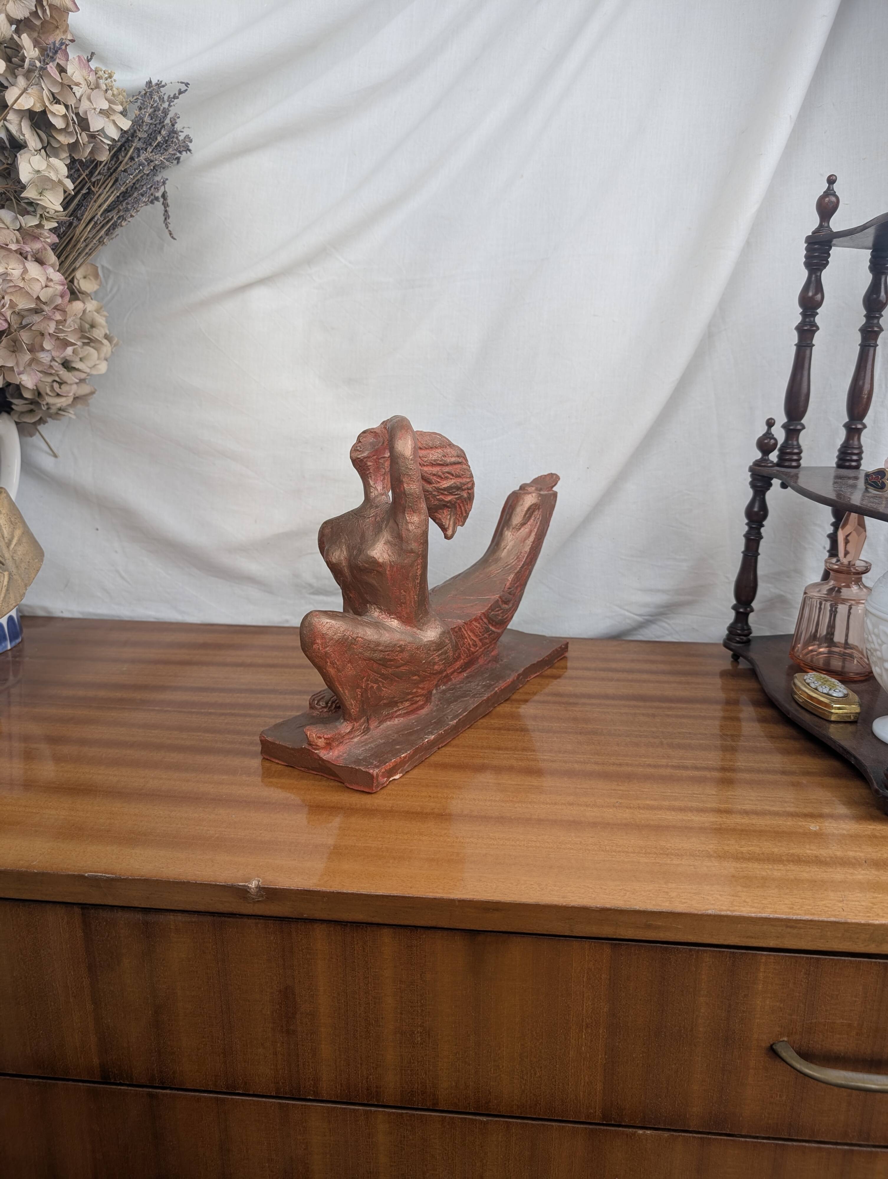 Terracotta Sculpture of a Slender Woman, Abstract Art Art Deco Style
