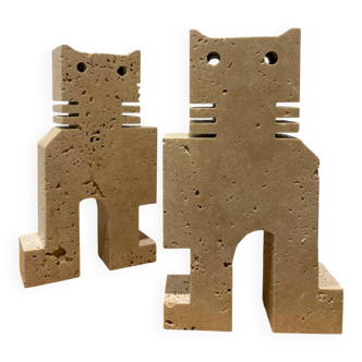 Pair of travertine cats, Fratelli Mannelli, Italy, 1970s