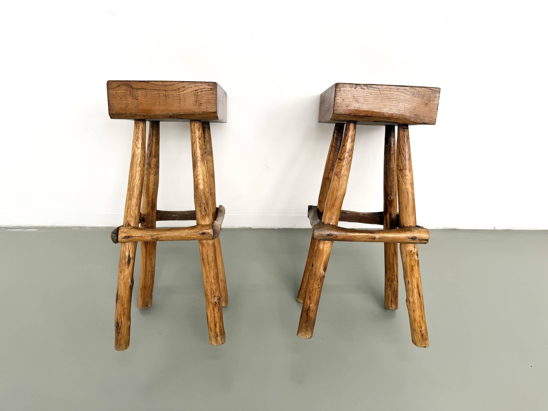Pair of brutalist bar stools, France, 1950s
