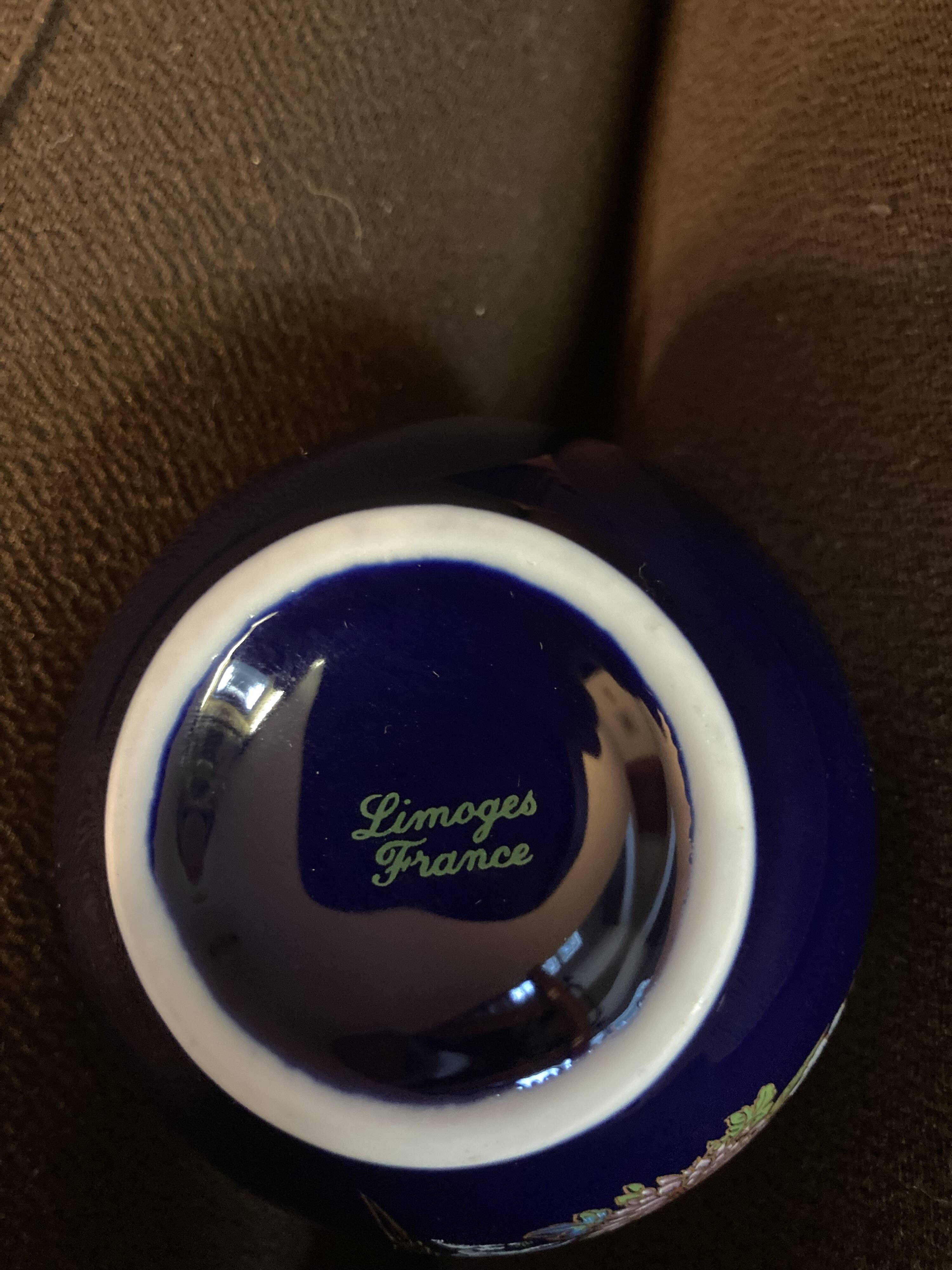 Limoges porcelain vase cobalt blue peacock motif orientalist flowers