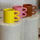 Mug cup ceramic handle graphic wave design colorful lemon yellow