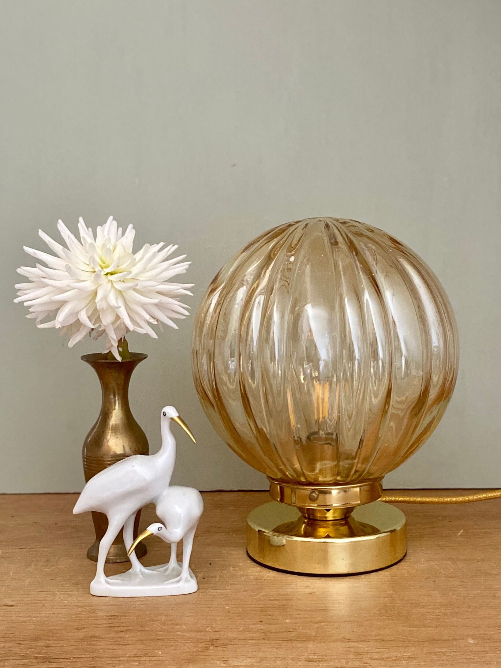Vintage amber glass globe table lamp