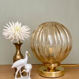 Vintage amber glass globe table lamp